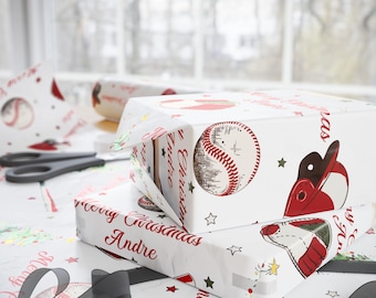 Papel de regalo personalizado para niños, papel de regalo de béisbol, papel de regalo deportivo, papel de regalo personalizado para niños, papel de regalo navideño, papel de regalo de fútbol para Navidad.