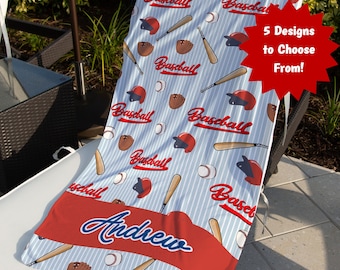 Personalized Beach Towel, Custom Pool Towels, Baseball Team Gift for Boys, Vacation Birthday Gift for Boys and Girls, Summer Gift for Kids