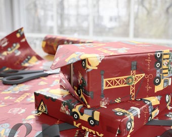 Personalized Gift Wrap, Christmas Wrapping Paper Roll, Construction Boy Wrapping Paper, Custom Gift Wrap, Holiday Gift Wrap, Xmas Wraps