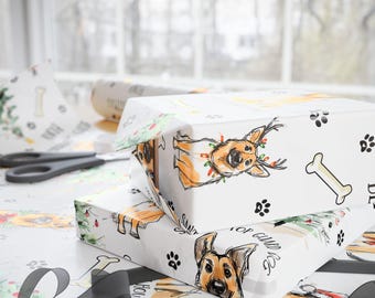 Dog Wrapping Paper Christmas Gift Wrap, Personalized German Shepherd Gift Wrap, Cavalier Wrapping Paper, Holiday Gift Wrap, Xmas Wrap