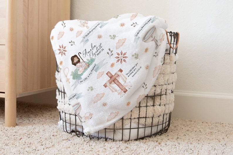 Personalized Baptism Blanket, Catholic Baby Gift, Christening Keepsake, Godchild Blanket, Godchild Toddler, Religious Blanket, Child of God immagine 1