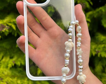 Golden pearl beachy phone charm