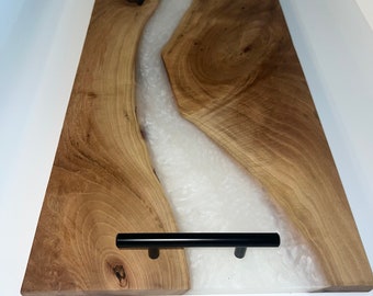 Maple and pearl white resin serving tray, epoxy cutting board