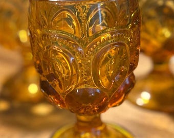 L.E. Smith  Moon and Star Amber water gobblets,set of 4