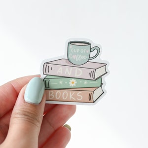 Cup Of Coffee and Books Sticker Bookish Sticker Waterproof Matte Vinyl imagem 1