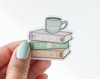 Cup Of Coffee and Books Sticker | Bookish Sticker | Waterproof Matte Vinyl