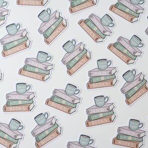 Cup Of Coffee and Books Sticker Bookish Sticker Waterproof Matte Vinyl imagem 3