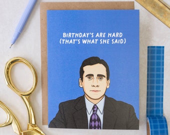 Birthdays Are Hard Card | Michael Pop Culture Card | Funny Office Birthday Card