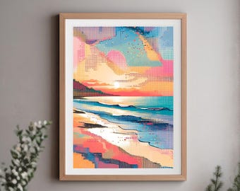 Abstrakt Strand Sonnenuntergang Poster: Farbenfrohe Küsten Wand Kunst (Digitaler Download)