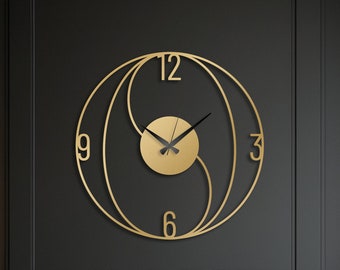 Unique Colored Wall Clock, Large Metal Wall Clock, Housewarming Gift, Gold Wall Clock, Art Clock, Basic Wall Clock, Kitchen Wall Clock