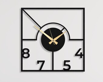 Square Metal Wall Clock with Numbers, Unique Wall Clock, Minimalist Wall Clock, Housewarming Gift, Modern Wall Clock, Large Metal Wall Clock