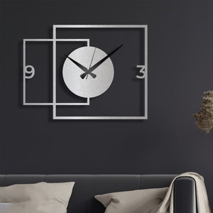 Gray Square Metal Wall Clock, Extra Large Wall Clock, Rectangle Wall Clock, Minimalist Wall Clock, Wall Clock Unique, Clock Clock
