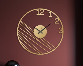 Unique Design Minimalist Metal Wall Clock, Gold Wall Clock, Modern Wall Clock, Gold Metal Wall Clock, Housewarming Gift, Large Wall Clock