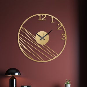 Unique Design Minimalist Metal Wall Clock, Gold Wall Clock, Modern Wall Clock, Gold Metal Wall Clock, Housewarming Gift, Large Wall Clock