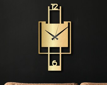 Unique Rectangle Metal Wall Clock with Numbers, Large Wall Clock with Color Options, Minimalist Wall Clock, Unique Wall Clock, Housewarming