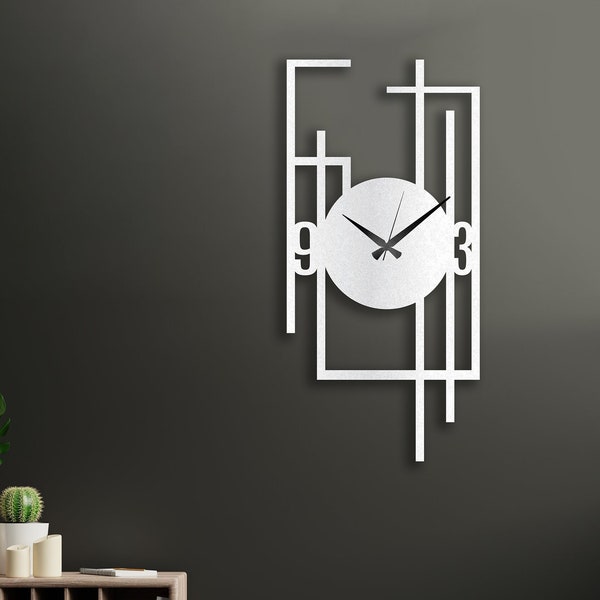 Horloge murale rectangulaire en métal blanc, très grande horloge murale, horloge murale rectangulaire, horloge murale minimaliste, horloge murale unique, horloge horloge