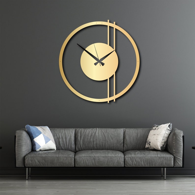 Horloge murale en métal surdimensionnée, horloge murale en métal doré, horloge murale minimaliste, horloge murale colorée, horloge murale de cuisine, horloge murale de 39 pouces, art déco Or