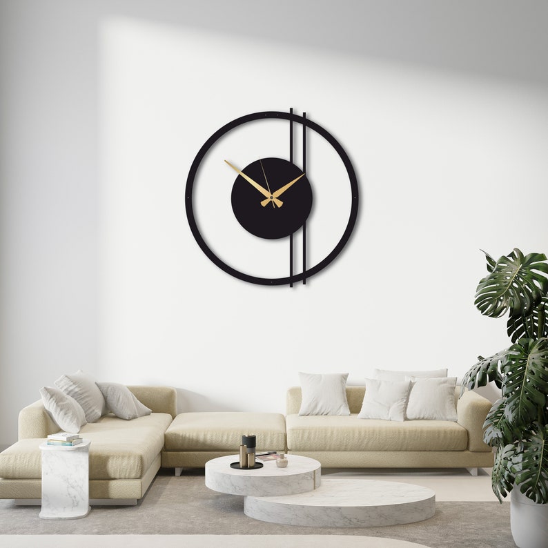 Horloge murale en métal surdimensionnée, horloge murale en métal doré, horloge murale minimaliste, horloge murale colorée, horloge murale de cuisine, horloge murale de 39 pouces, art déco Noir
