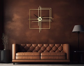 Oversized Metal Wall Clock, Gold Squared Metal Wall Clock, Minimalist Wall Clock, Colored Wall Clock, Kitchen Wall Clock, Squared Wall Clock