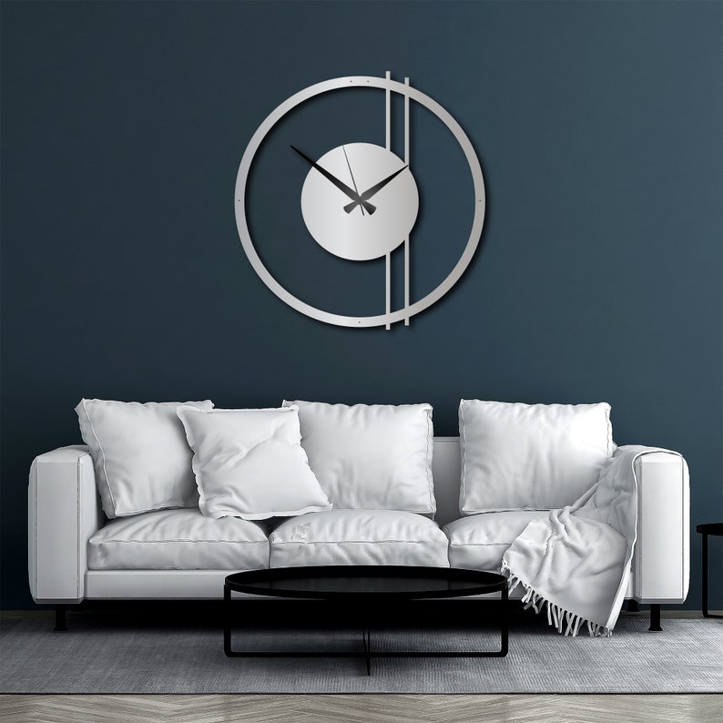 Horloge murale en métal surdimensionnée, horloge murale en métal doré, horloge murale minimaliste, horloge murale colorée, horloge murale de cuisine, horloge murale de 39 pouces, art déco Argent