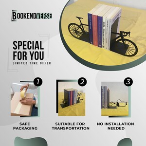 Bicycle Metal Bookends, Bookend For Booklovers, Metal Book Accessories, Bicycle Book Holder, Bookends For Bikers, Housewarming, Christmas image 5