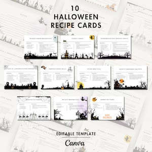 Halloween Recipe Cards, Halloween Printable, Digital Recipe, Halloween Book Paper, Halloween Scrapbooking, Editable Recipes Cards