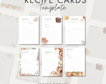 Modern Recipe Card Template Set | Editable Cooking Sheet (Canva Template)