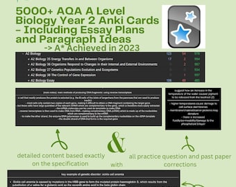 AQA A Level Biology Anki Flashcards (Year 2 Only) - Including Essay Plans and Essay Paragraph Ideas - From an A* Student