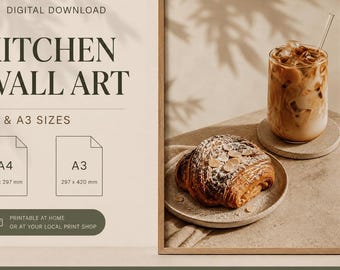 Art mural cuisine café et pâtisserie imprimable, affiche neutre de café, téléchargement numérique A4 A3