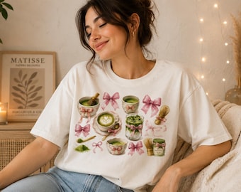 Aquarelle Matcha Clipart PNG, Coquette Cafe Illustration, téléchargement numérique