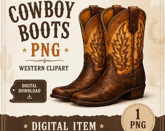 Bottes de cowboy PNG, Clipart bottes Western, téléchargement numérique de cow-girl rustique, Country Western PNG, fond Transparent