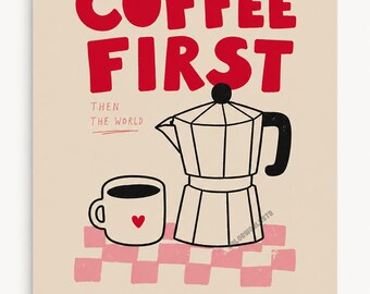 Première affiche de café, impression d'art mural café minimaliste, décoration de cuisine, impression A3 A4, téléchargement numérique, cadeau pour amateur de café