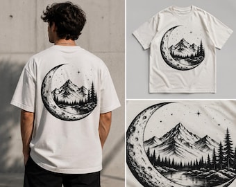 Montagne de la lune PNG, nature paysage PNG, conception de chemise croissant de lune, camping PNG, graphisme sauvage, conception par sublimation, fichier Cricut