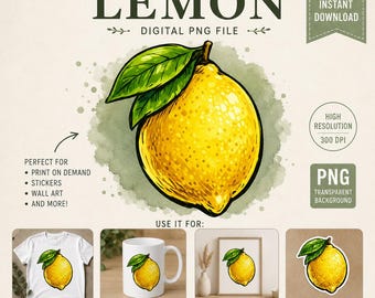 Aquarelle citron PNG, Clipart citron, agrumes PNG, fond Transparent, illustration d'été, conception par sublimation, téléchargement immédiat