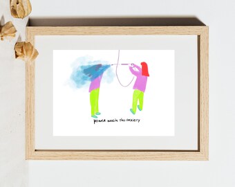 Anxiety Art Print | Funny Illustration | Relatable Mental Health Wall ...