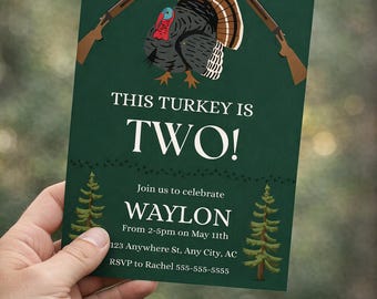 This Turkey is TWO birthday Invite. 2nd Birthday! Downloadable Canva Template