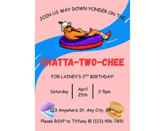 Chatta-TWO-Chee 2nd Birthday Invite. Edit in Canva for Free, Chattatwochee Birthday, Alan Jackson Birthday