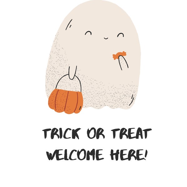 Trick or treat door sign. Halloween decor. Halloween door sign. Trick or treaters welcome. Halloween run out of treats. Trick or treat art.