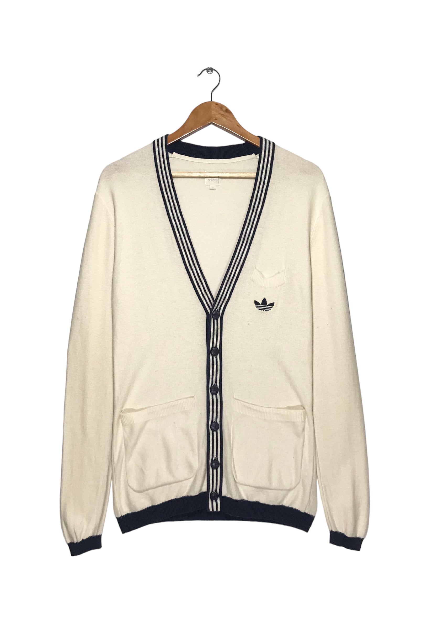 Vintage Adidas Sweater Cardigan Jumper Button White Color