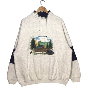 Vintage Bear Great Smoky Mountains Gatlinburg Print Halfzipper Sweatshirt XLarge Size