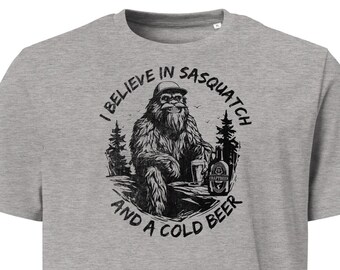 Sasquatch & Beer Organic Cotton T-Shirt – Funny Bigfoot Tee