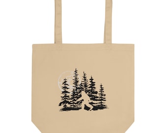 Bigfoot in Forest draagtas van biologisch katoen, Sasquatch-cadeau