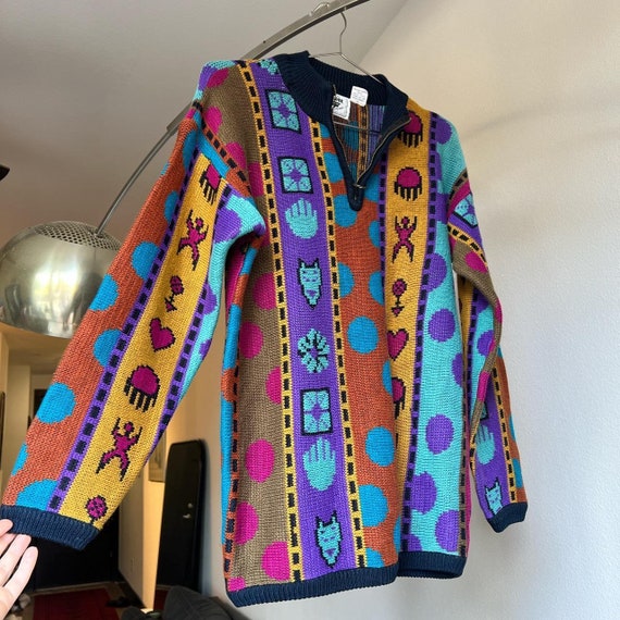 Vintage abstract colorful knit patterned sweater - image 3