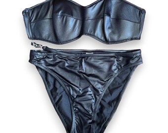 Vintage 1990&#39;s deadstock black pvc bikini