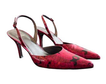 Escarpins vintage en cuir verni rose fuchsia