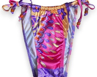 Vintage deadstock ruched beaded cheeky bikini bottoms