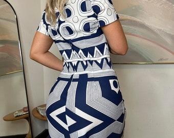 Vintage 1960’s navy and white patterned dress