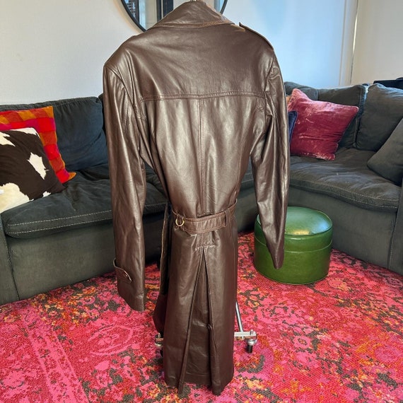 Vintage 1970s brown leather trench coat - image 3