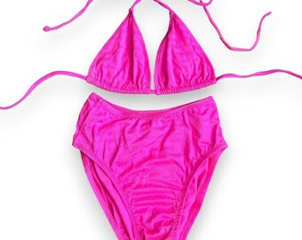 Vintage deadstock 1980s pink high waisted bikini