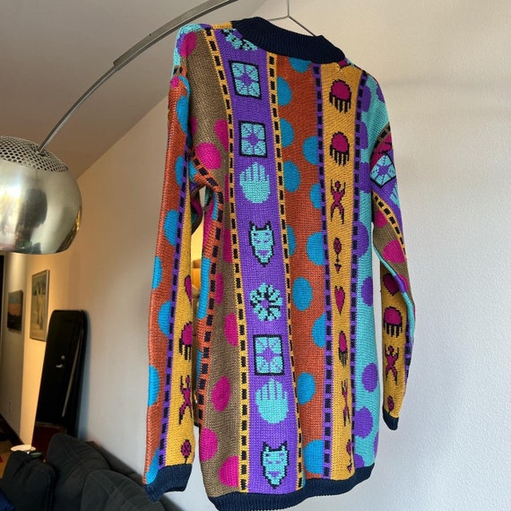 Vintage abstract colorful knit patterned sweater - image 2